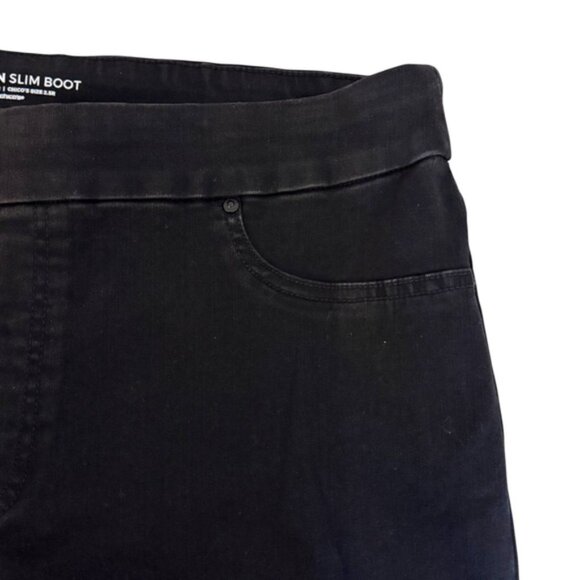 Chico’s Size 14R Dark Black Pull On Slim Bootcut Jeans Cotton-Poly-Rayon-Spandex - Picture 4 of 10
